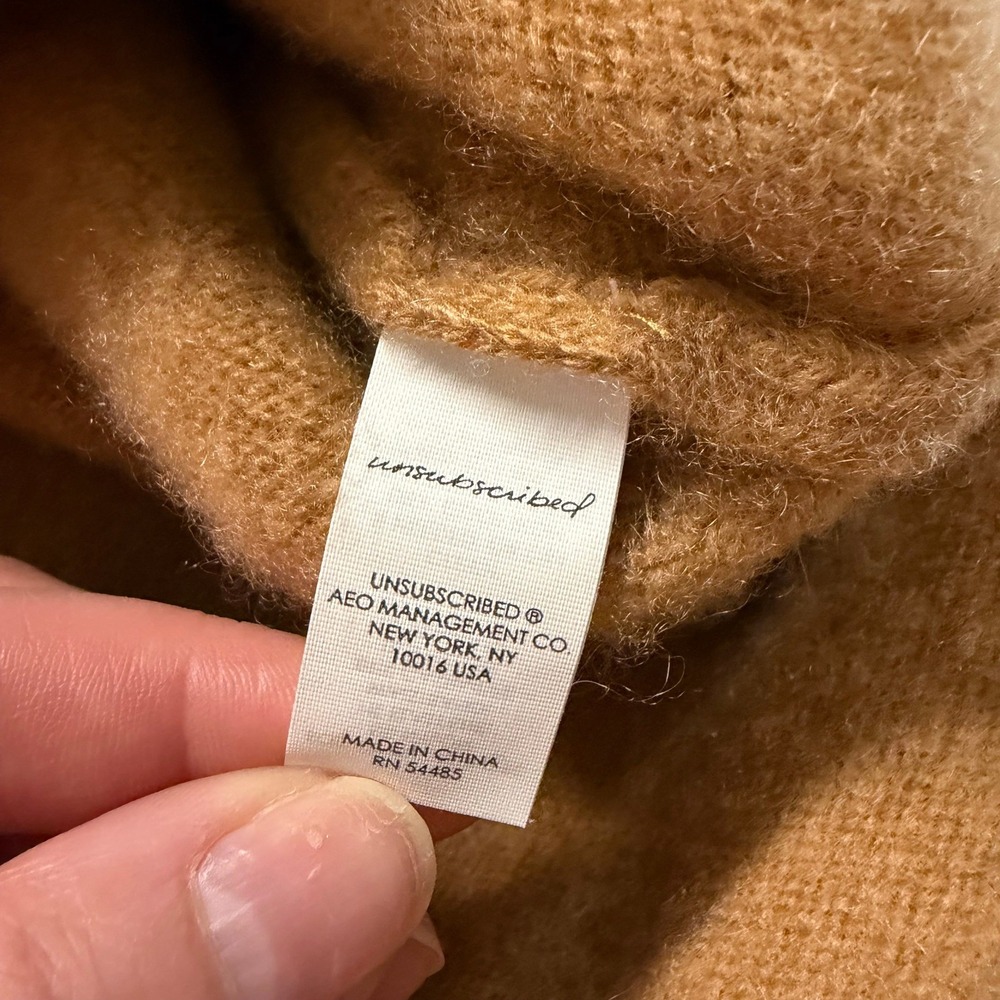 Unsubscribed Cashmere Blend Knit Midi Skirt Camel Brown XL High Waist Side Slit - Picture 7 of 8